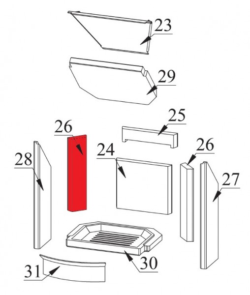Fireplace Karthago Novo 2 cegła boczna z lewej strony z tyłu Fireplace Karthago Novo 2 cegła boczna z lewej strony z tyłu