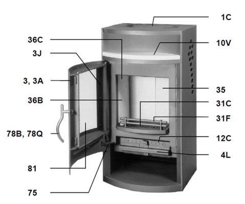 Olsberg Visby Rückwandstein links Schamottestein Olsberg Visby Rückwandstein links Schamottestein