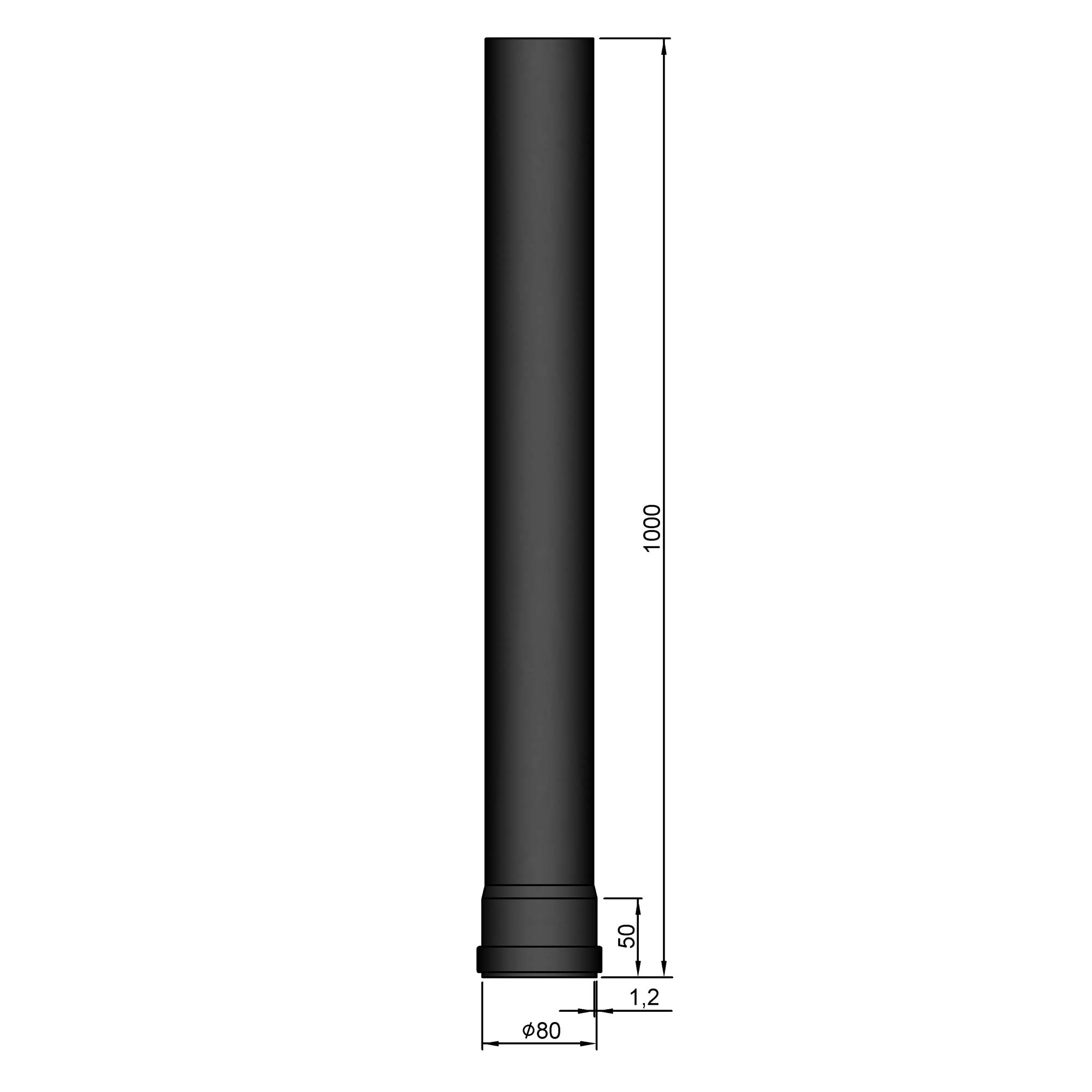 Pellet-Ofenrohr Stahl 1000 mm schwarz SM19-150