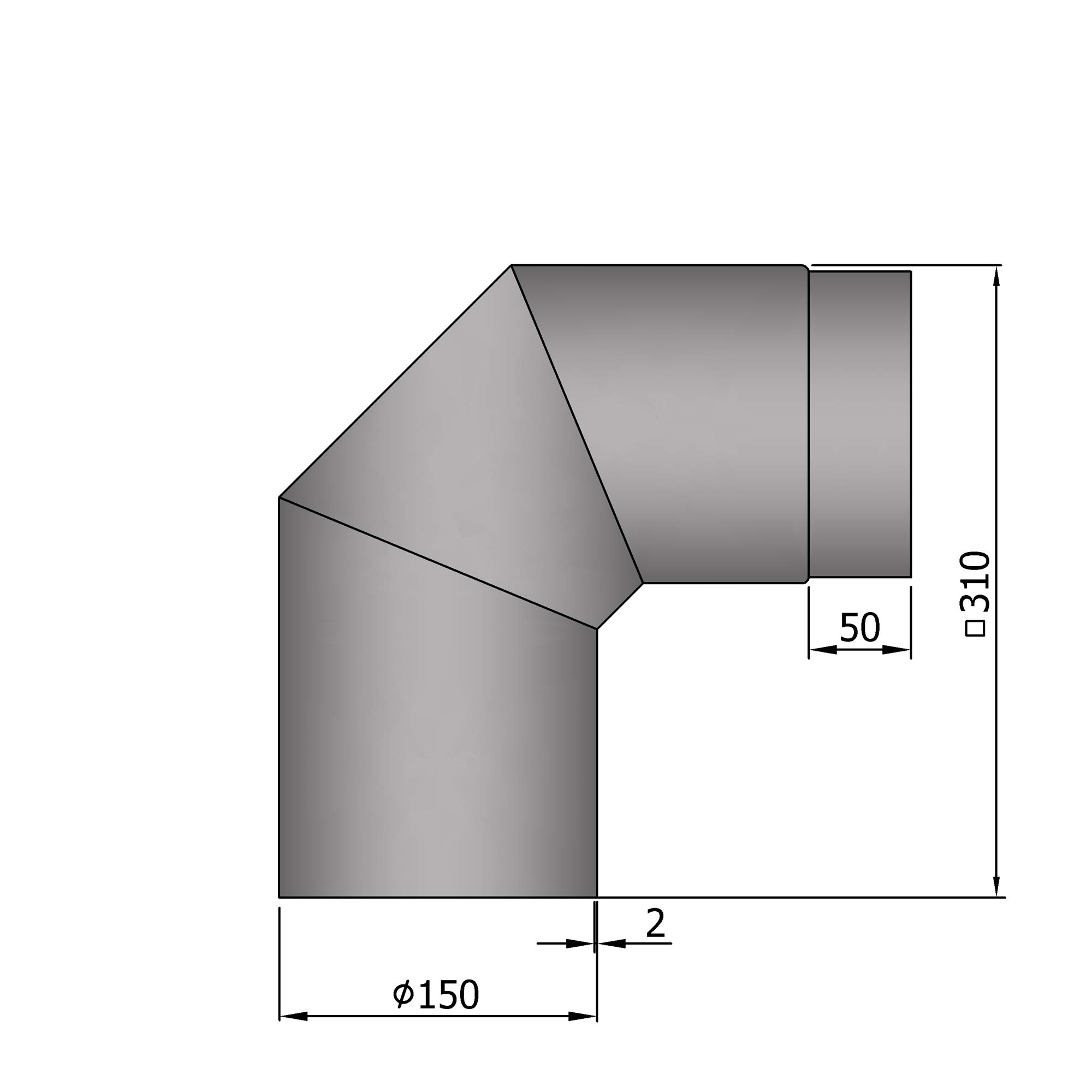 Rauchrohrbogen Stahl 2x 45° hellgrau