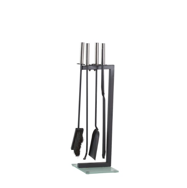 TermaTech Kaminbesteck mit Sockelplatte aus Glas, 4-teilig