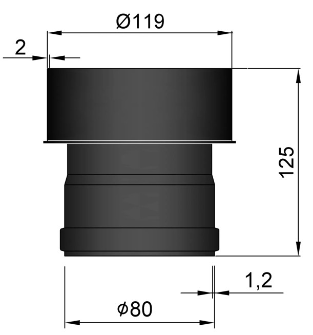 Reduzierung Pellet-Ofenrohr 80 mm auf 120 mm schwarz