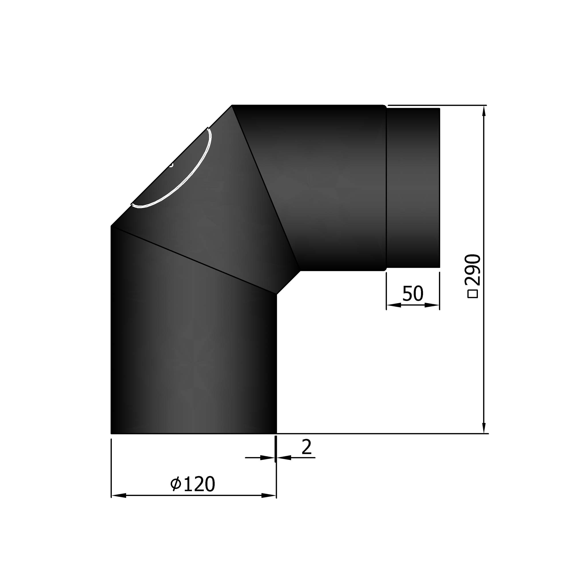 Rauchrohrbogen Stahl 2x 45° schwarz mit Tür SM12-252