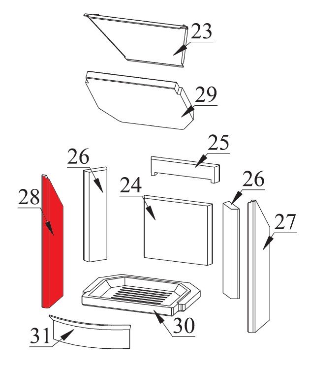 Fireplace Zanzibar Seitenstein links vorne Vermiculitestein Fireplace Zanzibar Seitenstein links vorne Vermiculitestein