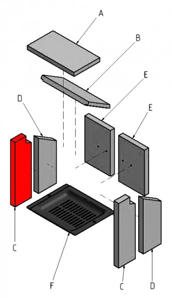 Koppe KA 300 Seitenstein links vorne Schamottestein Koppe KA 300 Seitenstein links vorne Schamottestein
