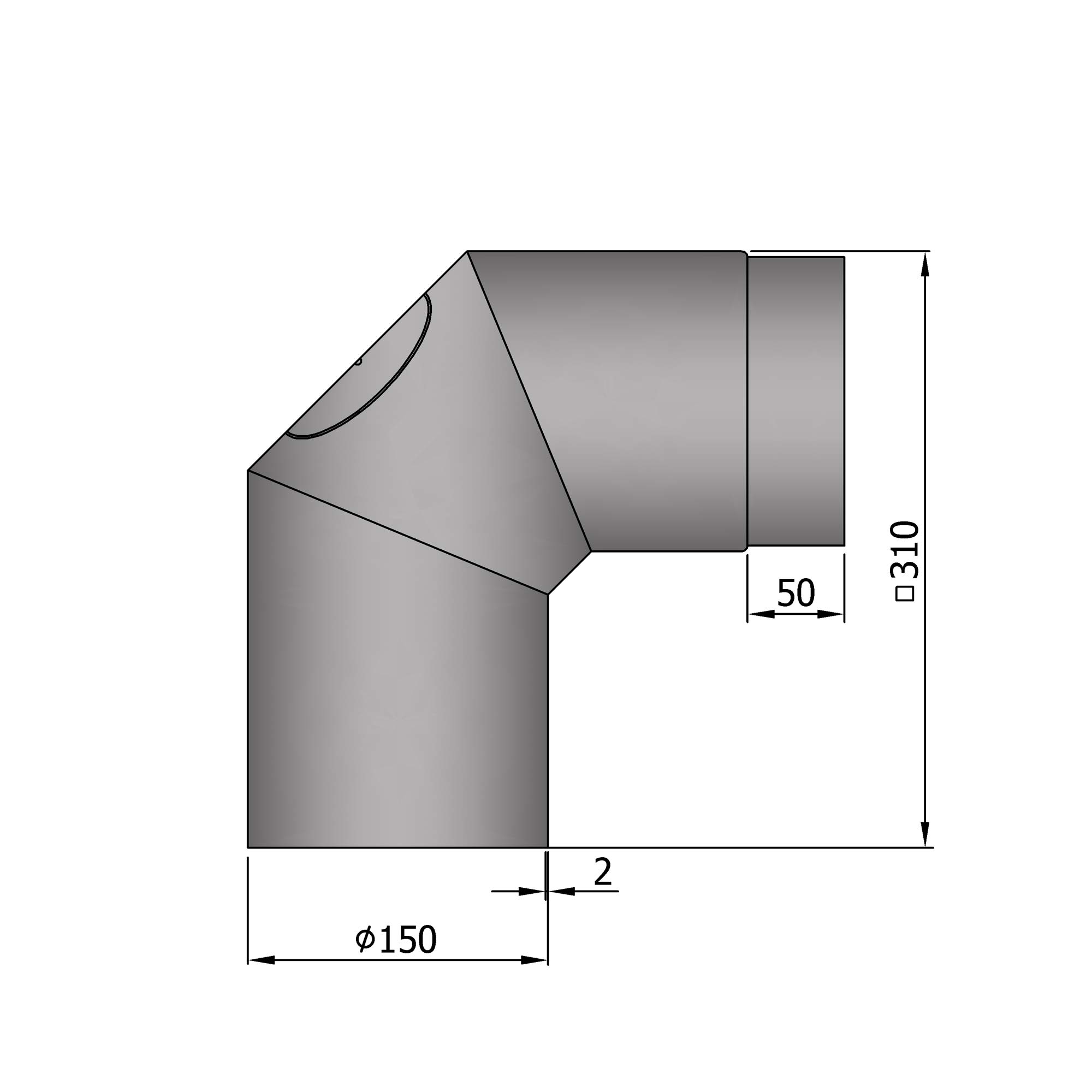 Rauchrohrbogen Stahl 2x 45° hellgrau mit Tür SM13-253.1