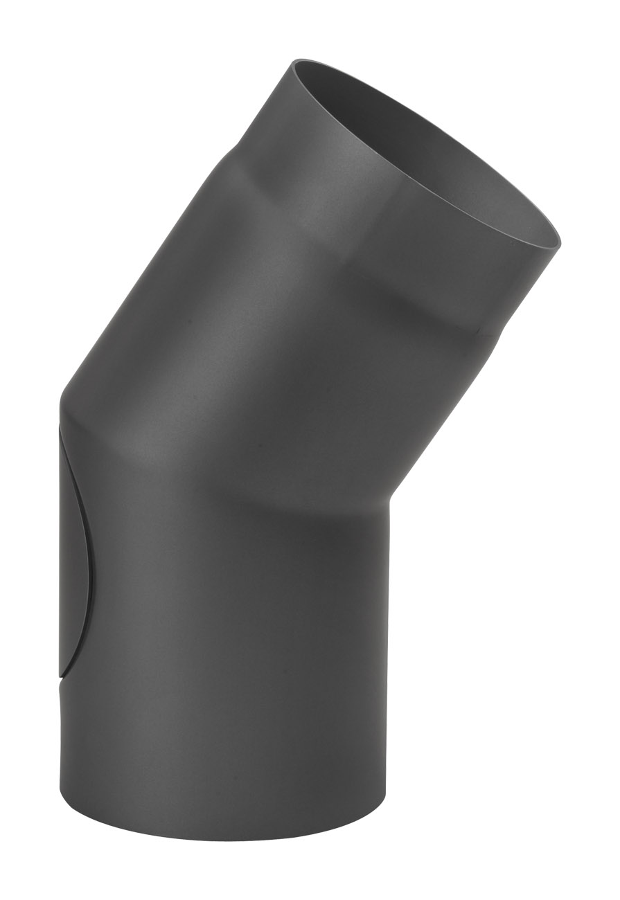 Rauchrohrbogen Stahl 22° Ø 150 mm mit Tür schwarz Rauchrohrbogen Stahl 22° Ø 150 mm mit Tür schwarz