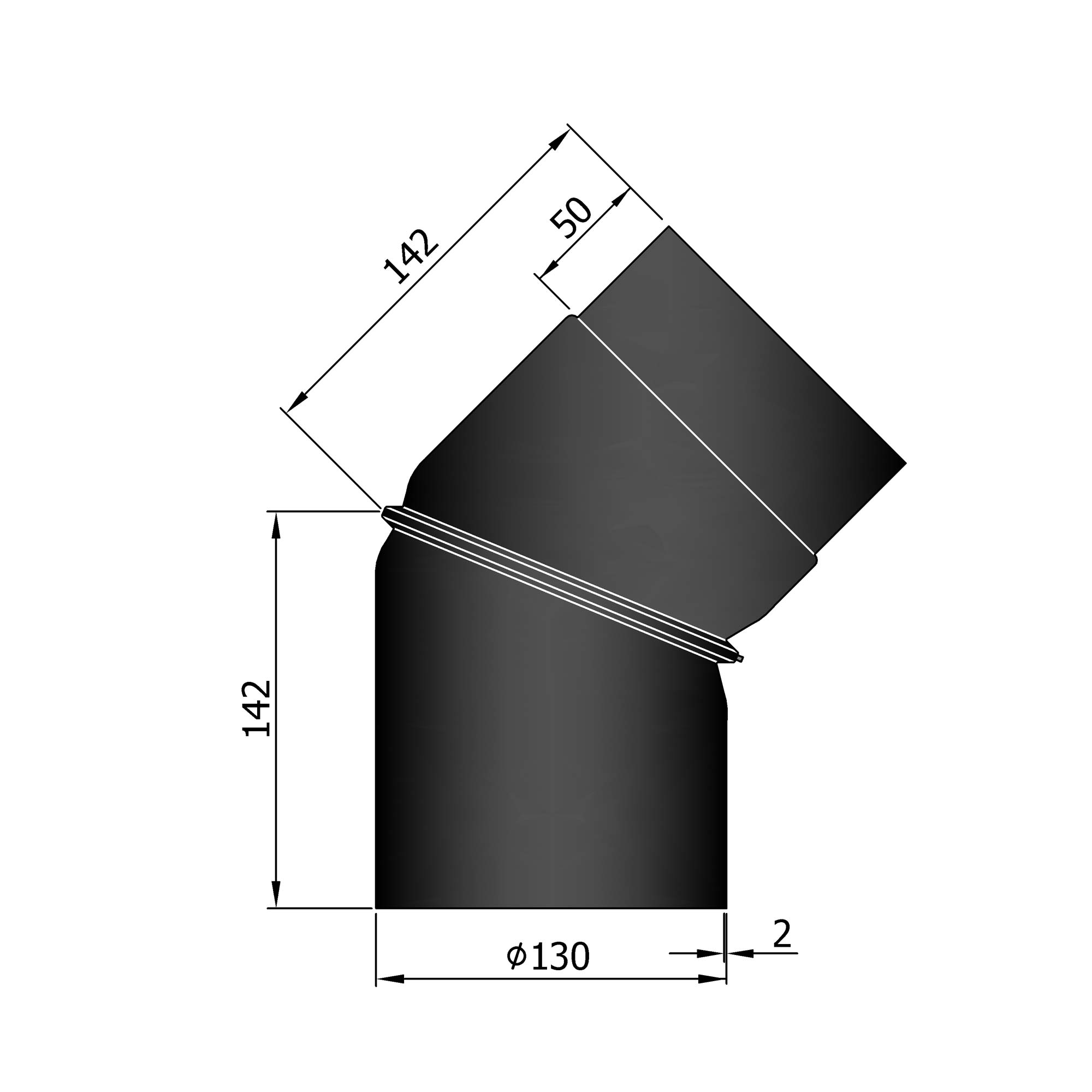Rauchrohrbogen Stahl verstellbar 0-45° schwarz SM13-266
