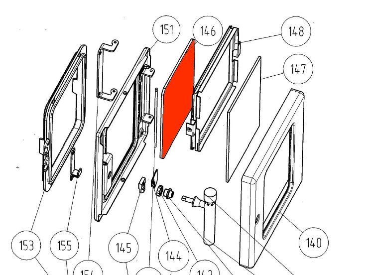 Wamsler K128F vetro interno sportello focolare