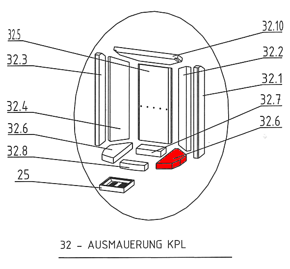 Oranier Arktis 5 Bodenstein rechts A liegender Feuerraumstein Oranier Arktis 5 Bodenstein rechts A liegender Feuerraumstein
