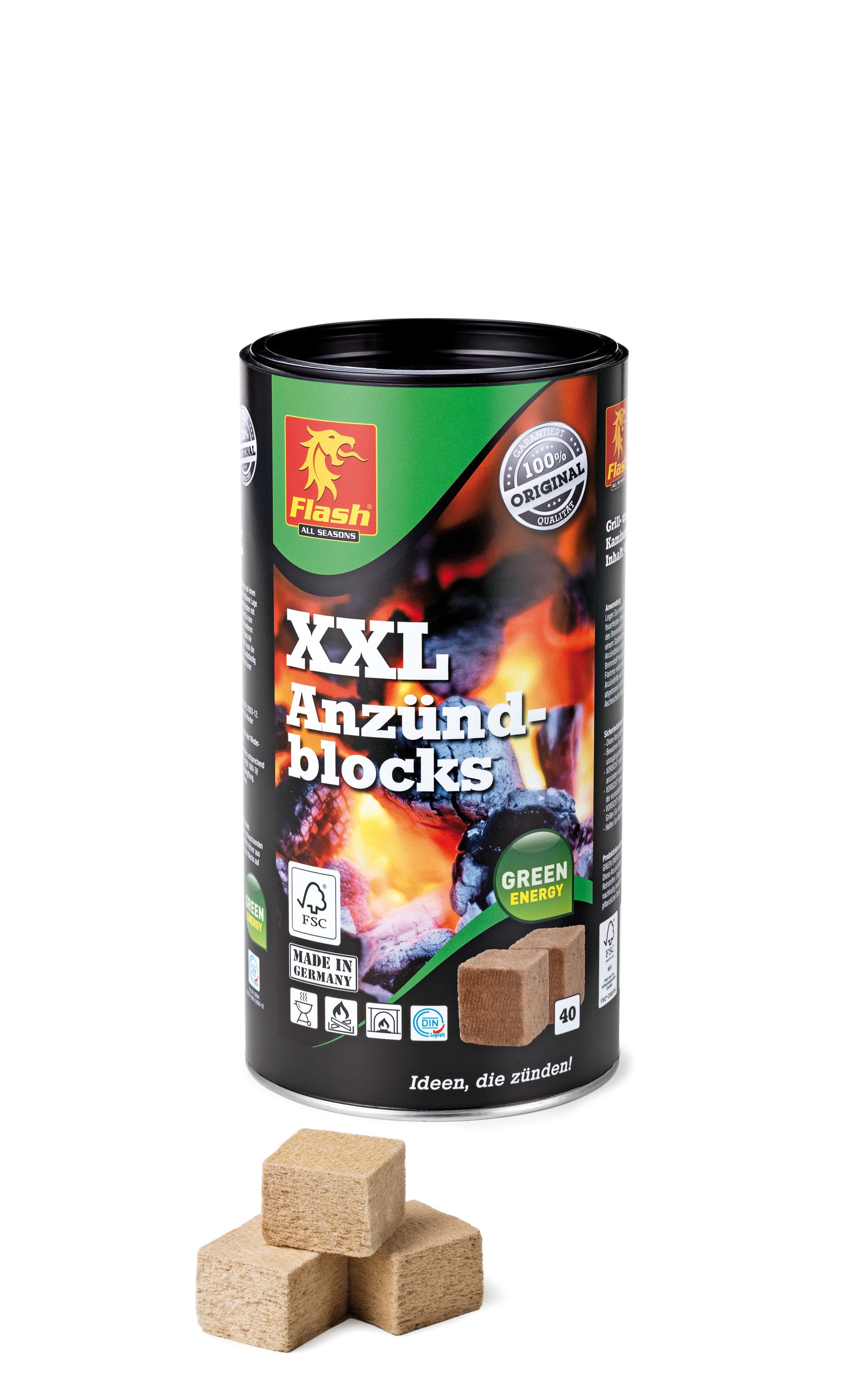 Flash Kaminanzünder Holz Wachs, Dose 40 Würfel Flash Kaminanzünder Holz Wachs, Dose 40 Würfel