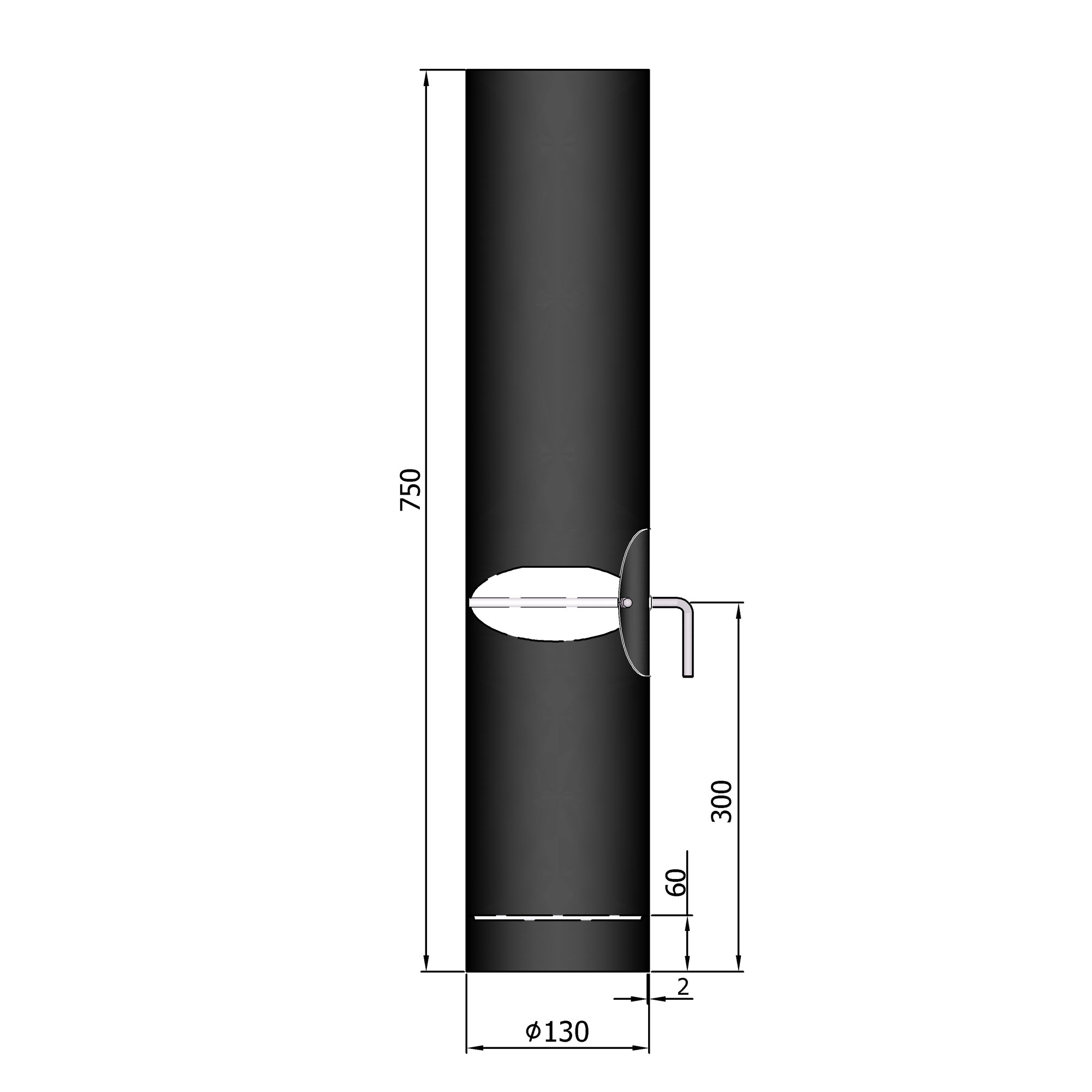 Rauchrohr Stahl 750 mm schwarz mit Tür, Drosselklappe, Kondensring SM13-168