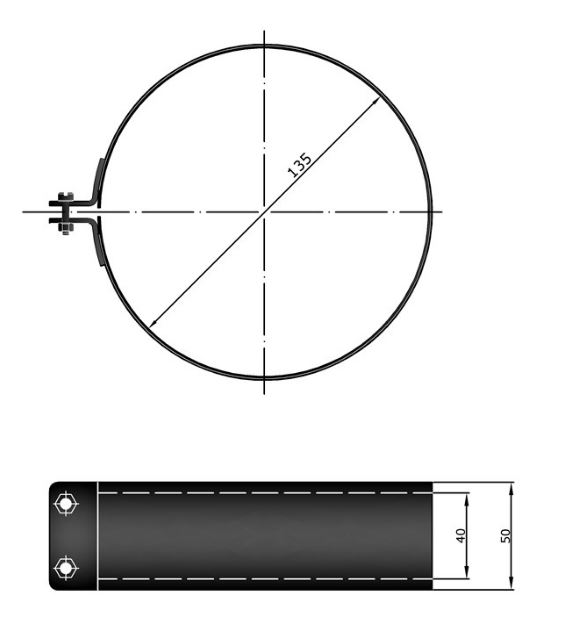 Rohrschelle für Rauchrohr Stahl schwarz mit Dichtung SM13-882