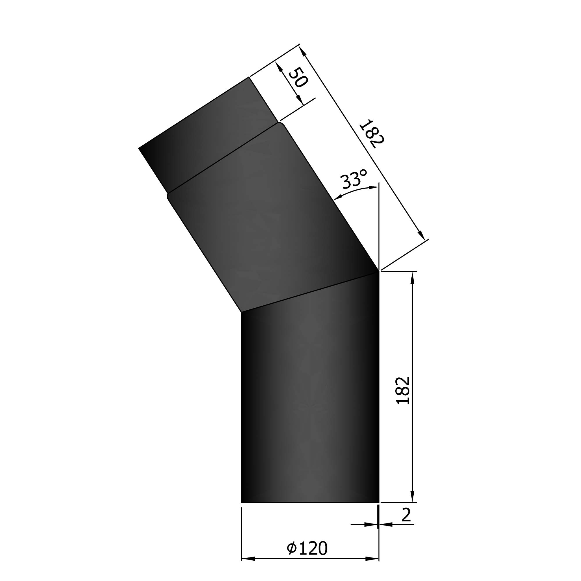 Rauchrohrbogen Stahl 33° schwarz SM12-230