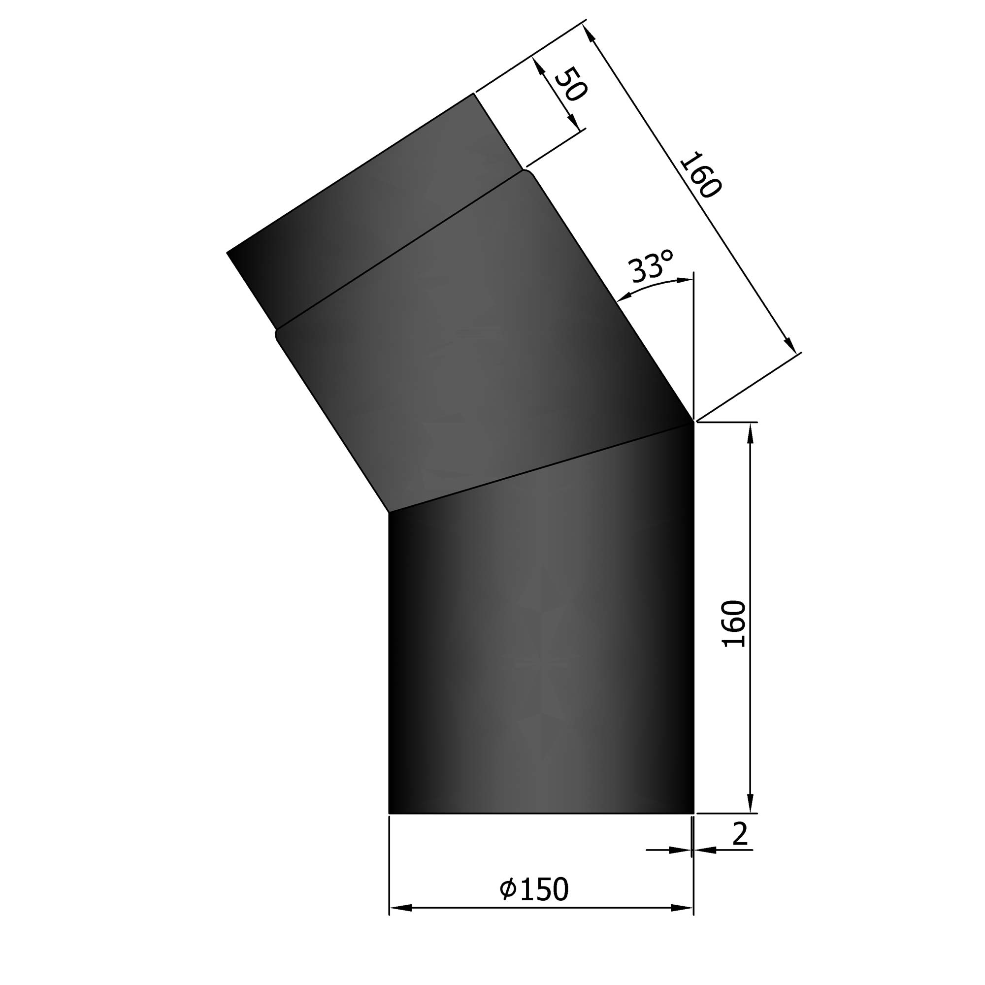 Rauchrohrbogen Stahl 33° schwarz SM12-230.2