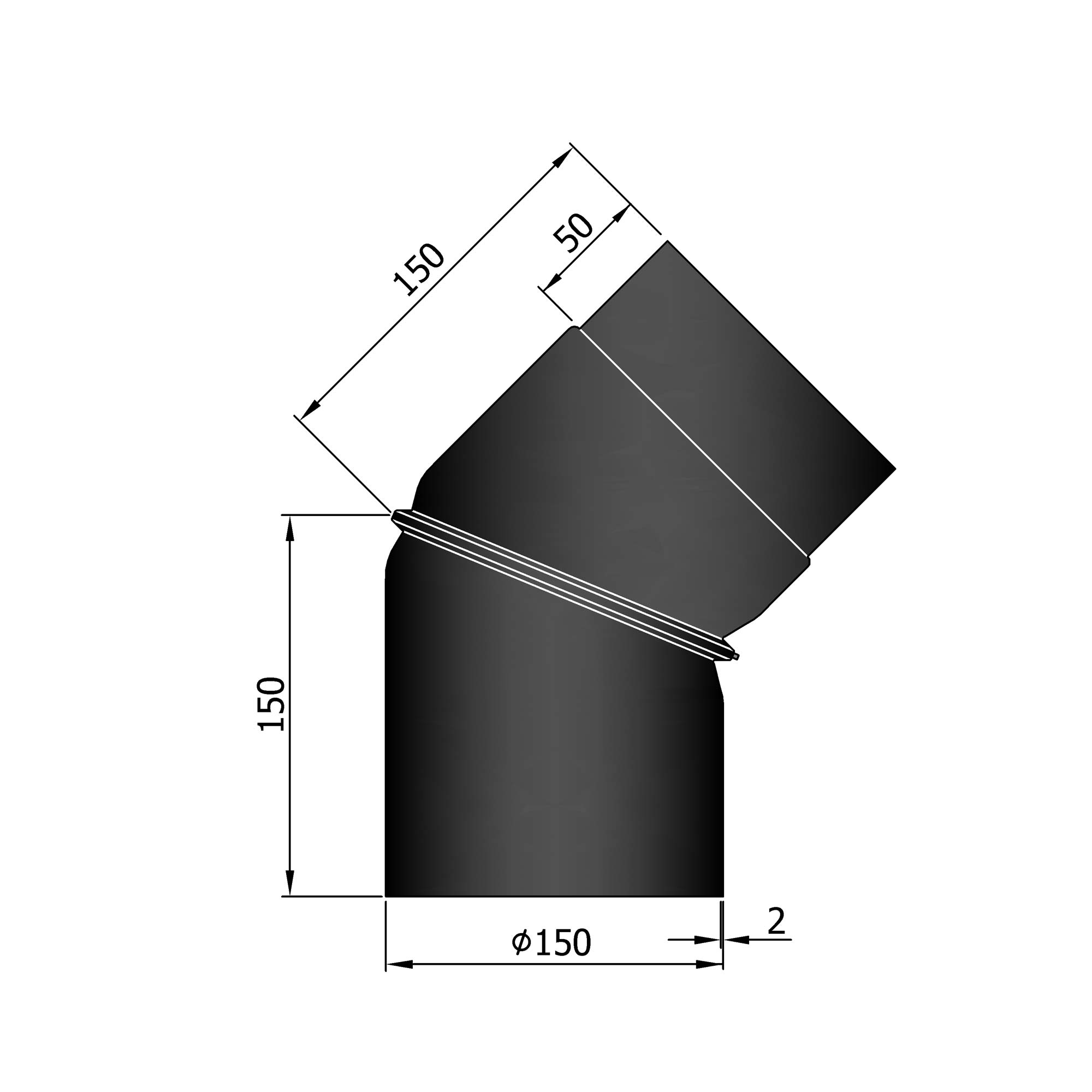 Rauchrohrbogen Stahl verstellbar 0-45° schwarz SM13-266.1