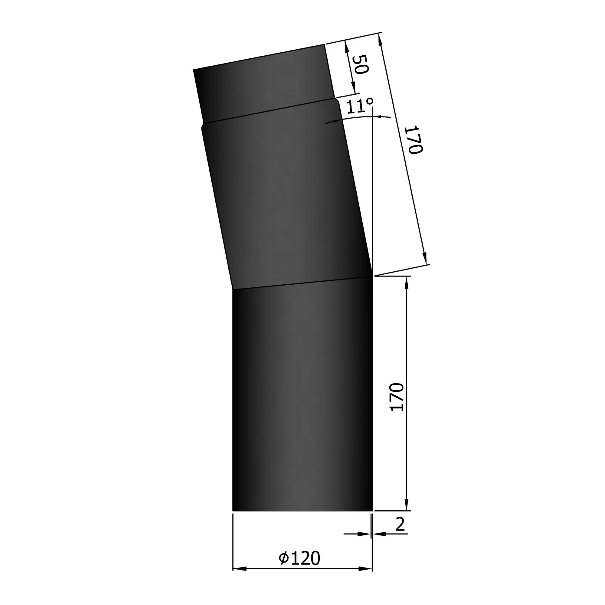 Rauchrohrbogen Stahl 11° schwarz SM12-210