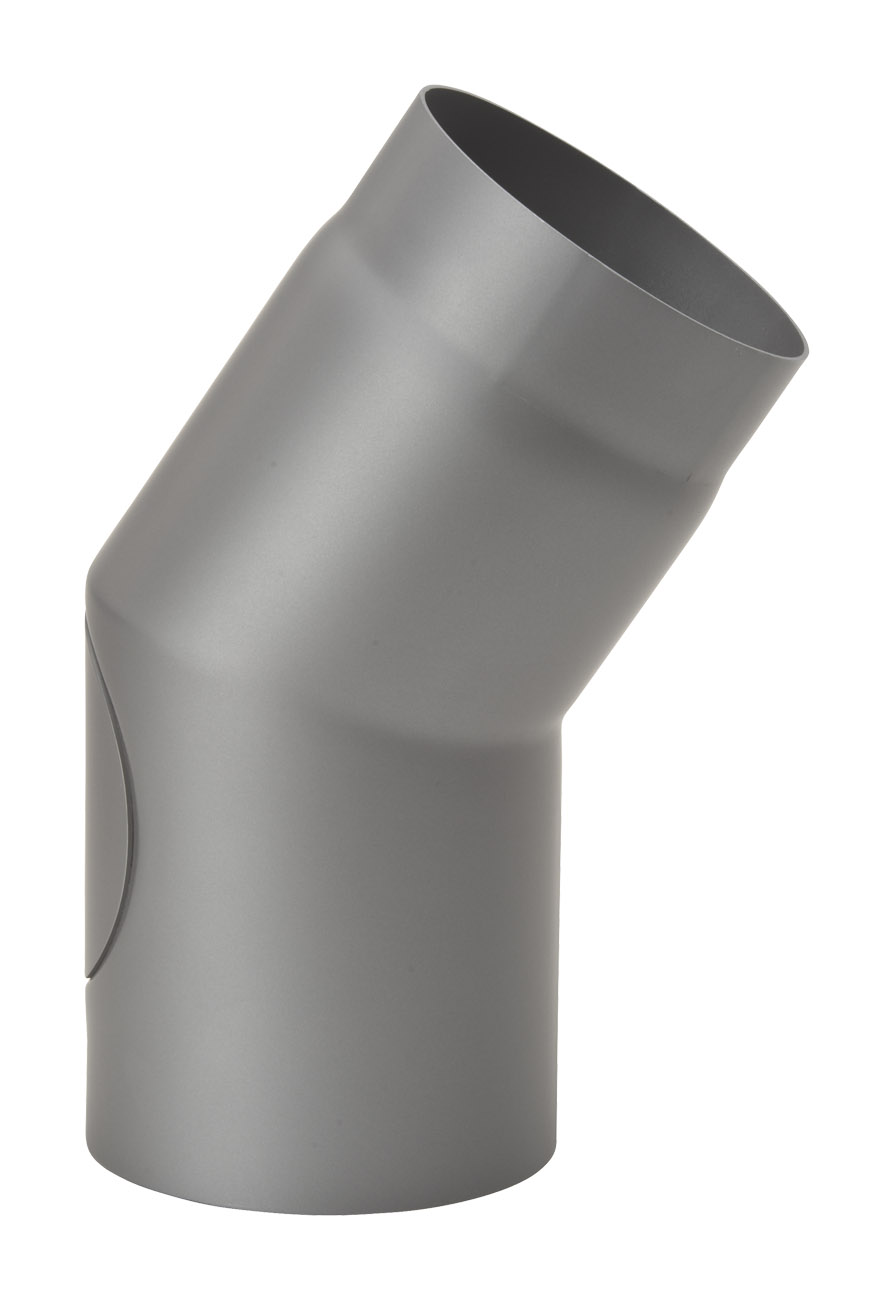 Rauchrohrbogen Stahl 33° Ø 150 mm mit Tür hellgrau Rauchrohrbogen Stahl 33° Ø 150 mm mit Tür hellgrau