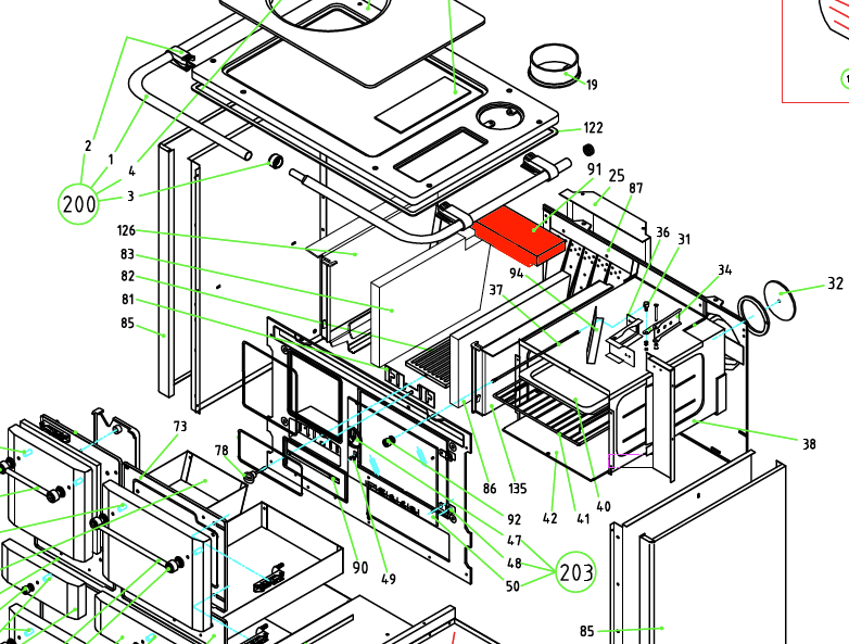 Wamsler K185F/A røgvenderplade nede A Wamsler K185F/A røgvenderplade nede A