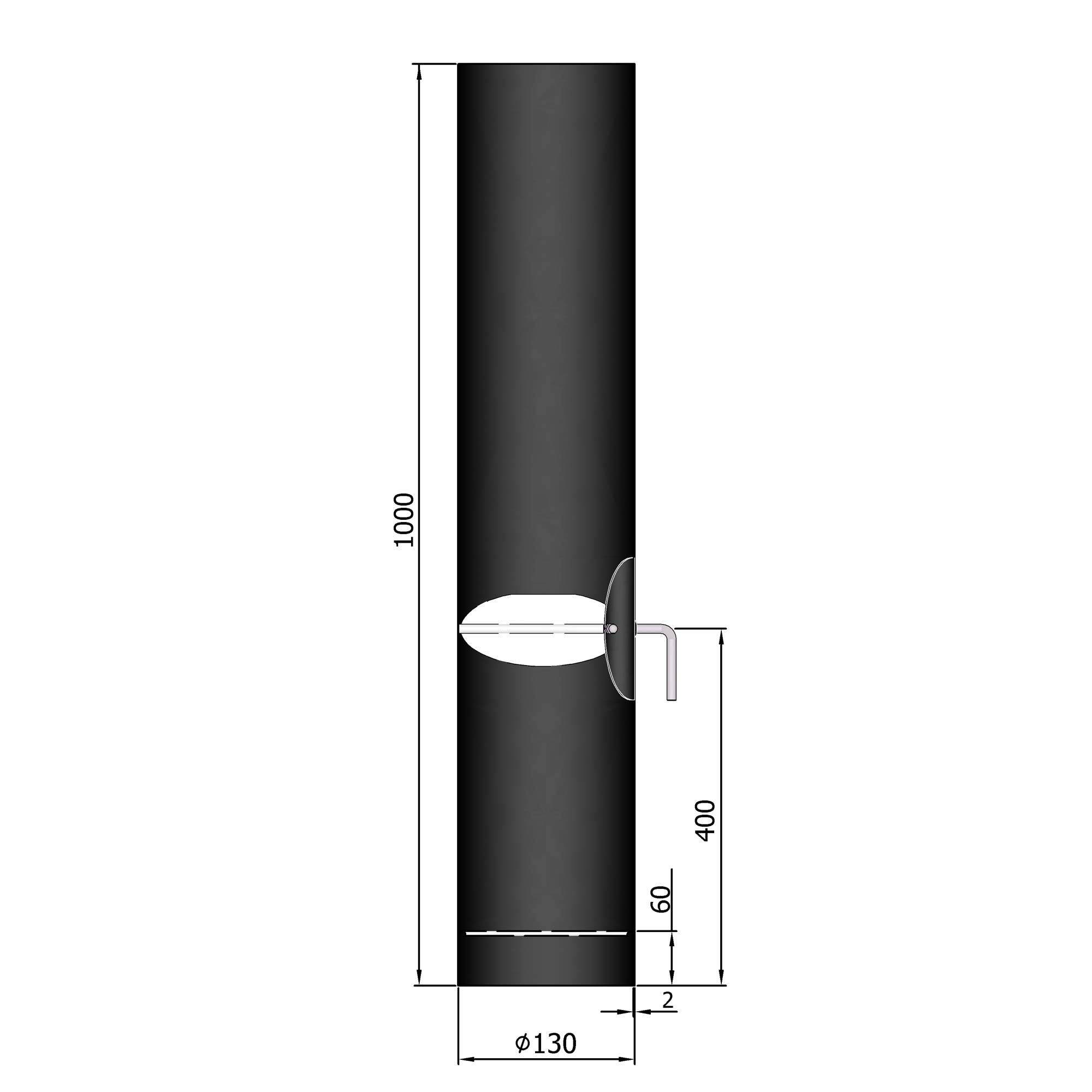 Rauchrohr Stahl 1000 mm mit Tür, Drosselklappe, Kondensring, schwarz SM13-158