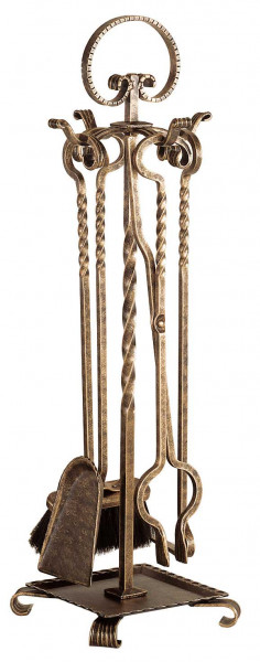 Heibi Kaminbesteck aus Schmiedeeisen, 4- teilig, bronze